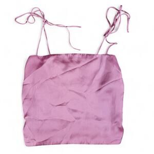 Urban Outfitters UO Smocked Satin Tie Shoulder Cami Crop Top Y2K Coquette Pink S